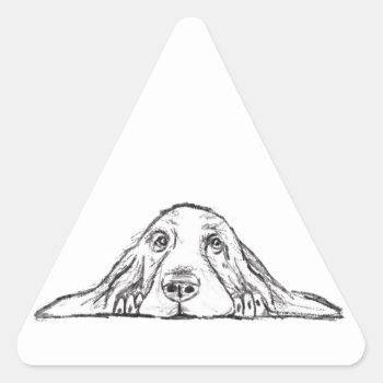 Basset Hound Black White Simple Puppy Dog Eyes  Triangle Sticker by CharmedPix at Zazzle