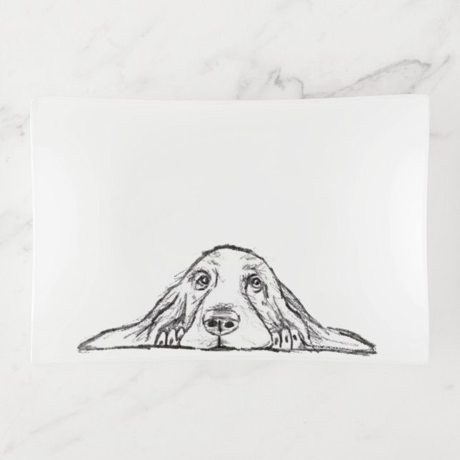 basset hound black white simple puppy dog eyes  trinket tray (Front)