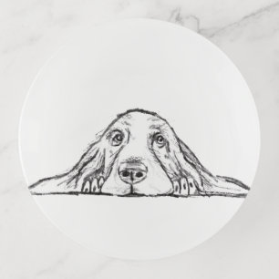 basset hound black white simple puppy dog eyes   trinket tray