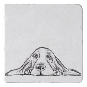 basset hound black white simple puppy dog eyes trivet