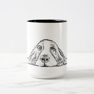 basset hound black white simple puppy dog eyes Two-Tone coffee mug