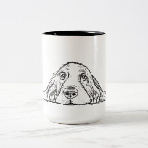 basset hound black white simple puppy dog eyes  Two_Tone coffee mug