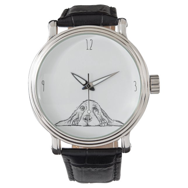 basset hound black white simple puppy dog eyes watch (Front)