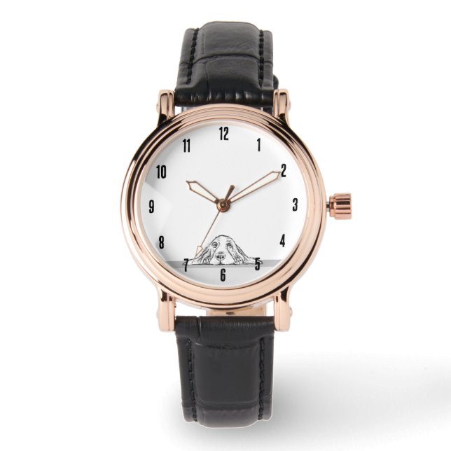 basset hound black white simple puppy dog eyes  watch (Front)