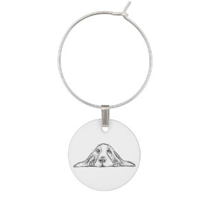 basset hound black white simple puppy dog eyes wine charm