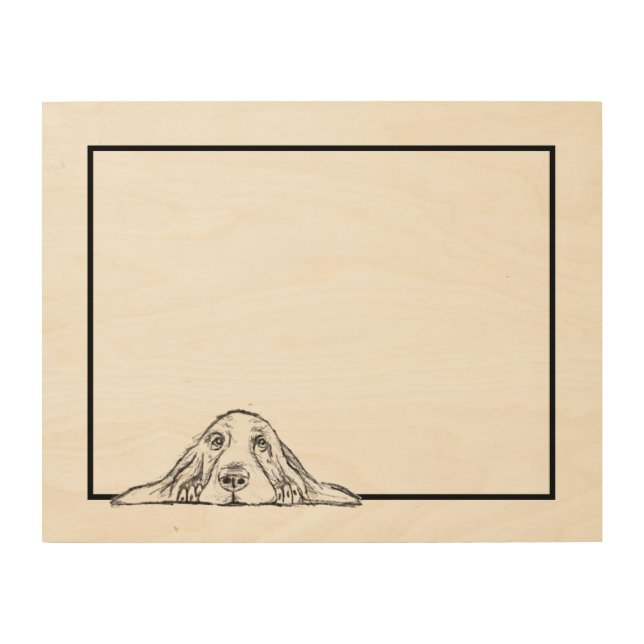 basset hound black white simple puppy dog eyes  wood wall art (Front)
