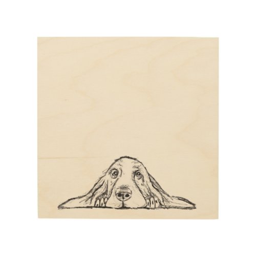 basset hound black white simple puppy dog eyes  wood wall art