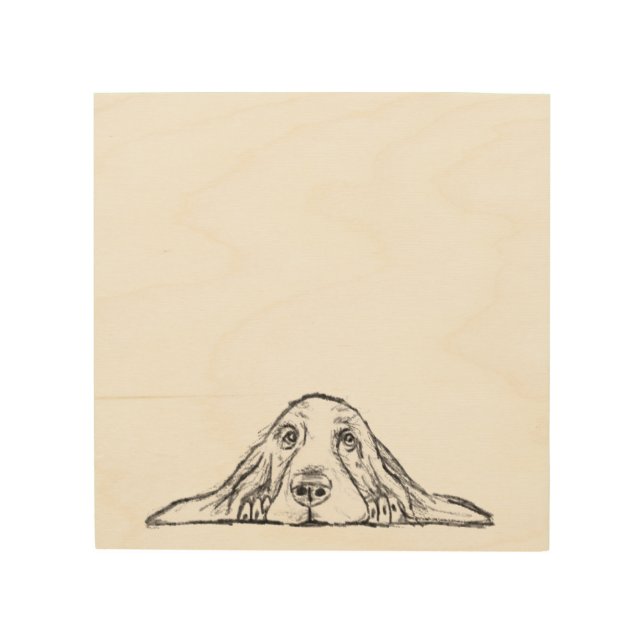 basset hound black white simple puppy dog eyes  wood wall art (Front)