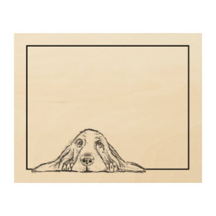 basset hound black white simple puppy dog eyes wood wall art