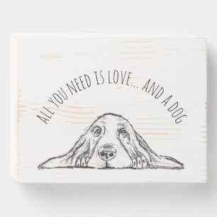 basset hound black white simple puppy dog eyes wooden box sign