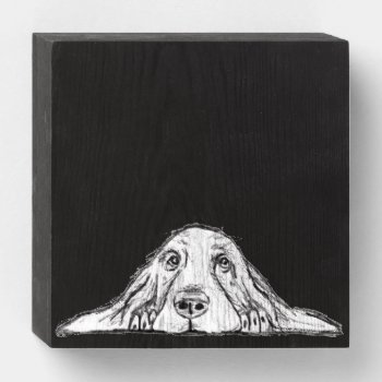 Basset Hound Black White Simple Puppy Dog Eyes  Wooden Box Sign by CharmedPix at Zazzle