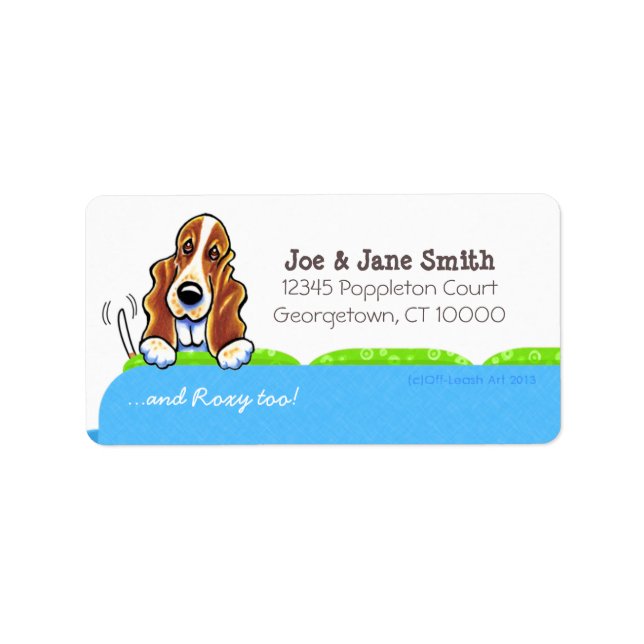 Basset Hound Blue Couch Pet Name Personalized Label (Front)