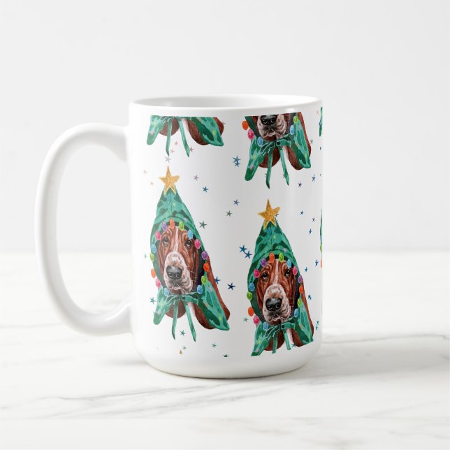 Basset Hound Breed Dog Pattern Stars Christmas Coffee Mug (Left)