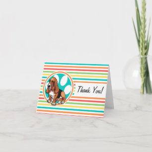 Basset Hound; Bright Rainbow Stripes Letterpress Thank You Card
