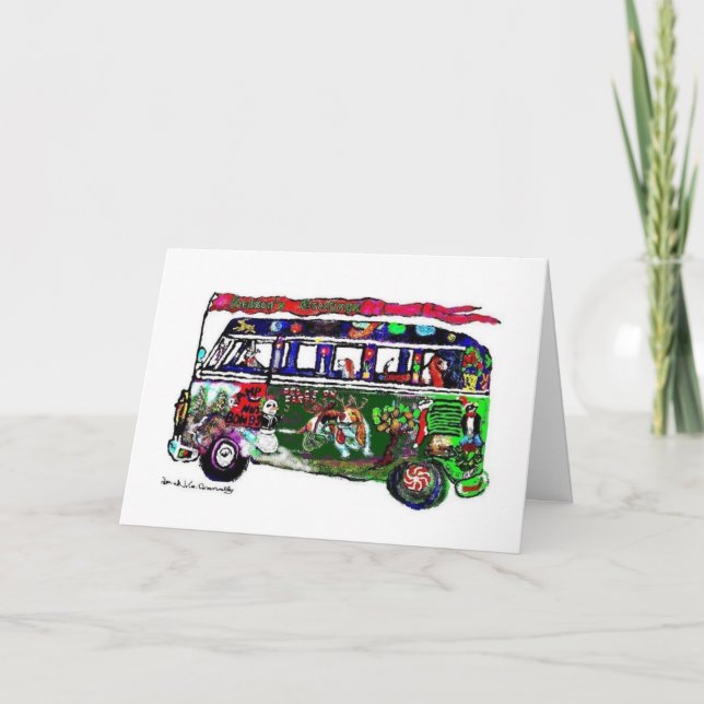Basset Hound Bus Holiday Card (Front)