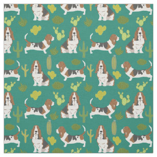 Basset hound cactus fabric - dog fabric for quilt