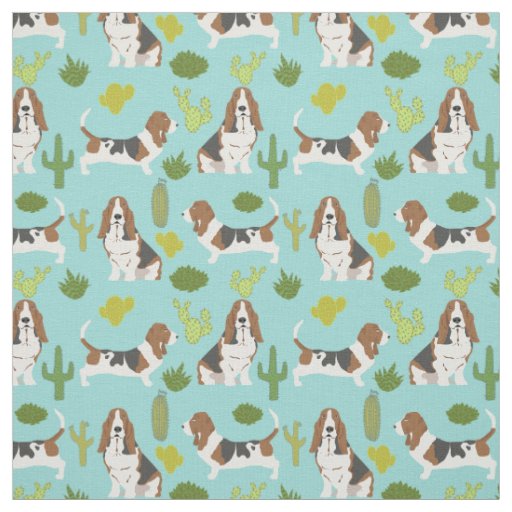 Basset hound cactus fabric - dog fabric for quilt