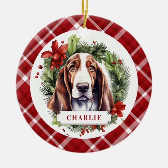Basset Hound Ceramic Circle Ornament (Front)