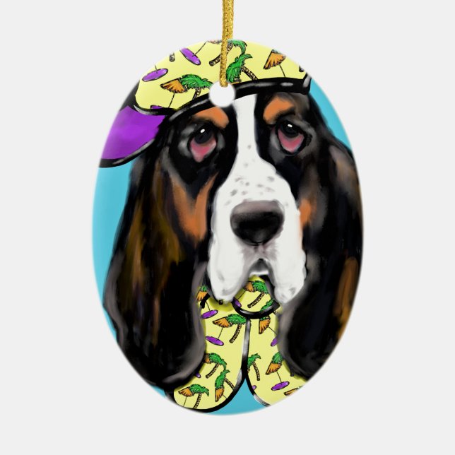 Basset Hound Ceramic Ornament (Front)