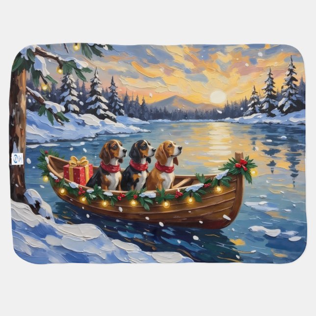 Basset Hound Christmas Boat Holiday Baby Blanket (Back Horizontal)