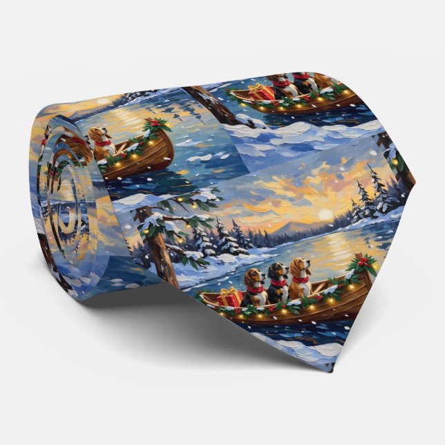 Basset Hound Christmas Boat Holiday Neck Tie (Rolled)