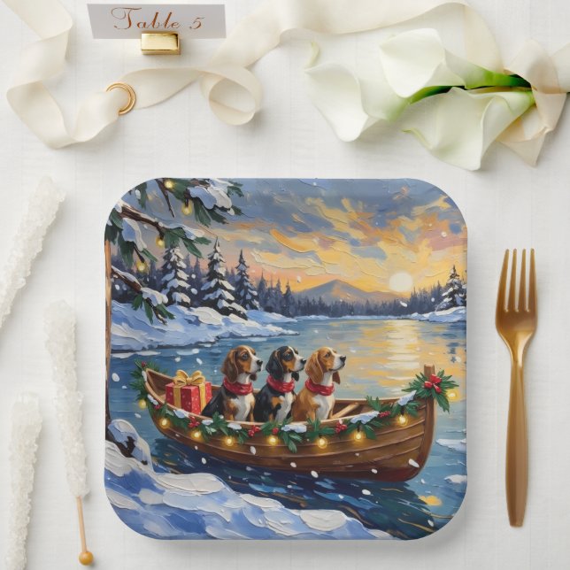 Basset Hound Christmas Boat Holiday Paper Plates (Wedding)