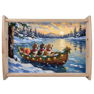 Basset Hound Christmas Boat Holiday Serving Tray