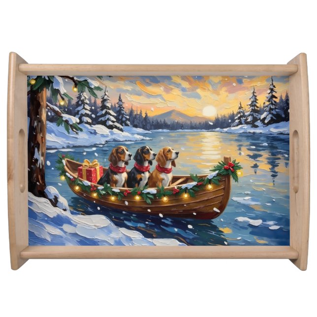 Basset Hound Christmas Boat Holiday Serving Tray (Front)
