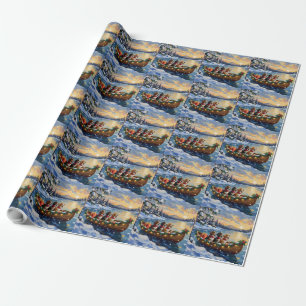 Basset Hound Christmas Boat Holiday Wrapping Paper