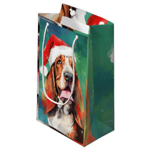 Basset Hound Christmas brush painting artwork Small Gift Bag