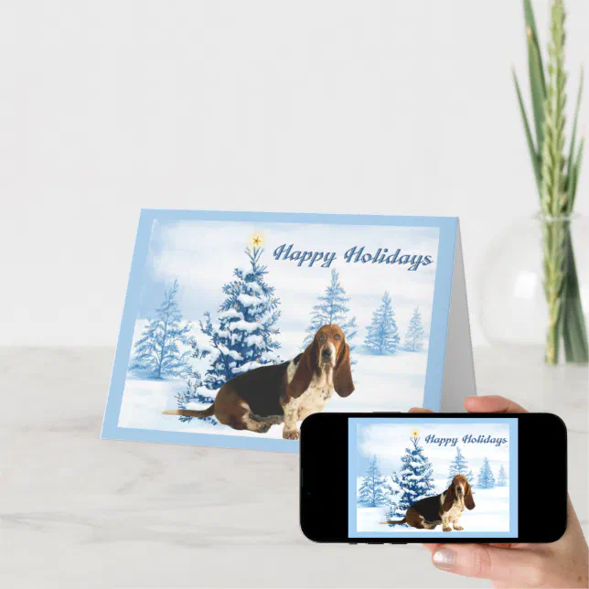 Basset Hound Christmas Card Blue Tree Zazzle