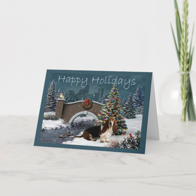 Basset Hound Christmas Card Evening (Front)