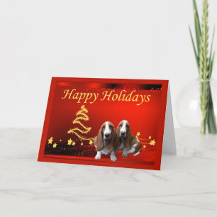 Basset Hound Christmas Card Stars