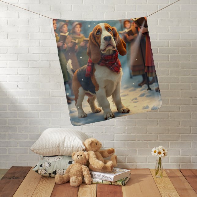 Basset Hound Christmas Carol Singers Painting Baby Blanket (In Situ)