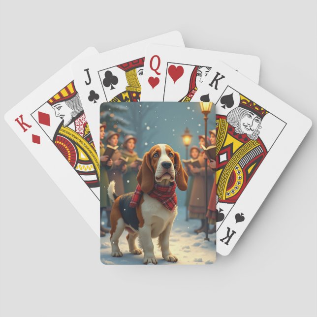 Basset Hound Christmas Carol Singers Painting Poker Cards (Back)