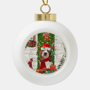 Basset Hound Christmas Ceramic Ball Christmas Ornament