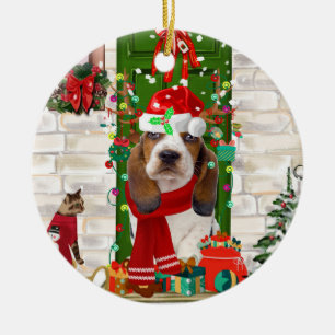 Basset Hound Christmas Ceramic Ornament