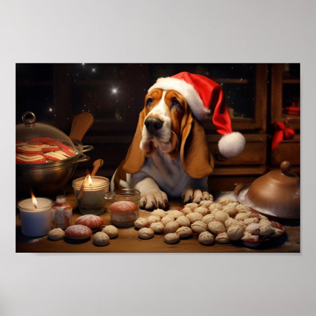 Basset Hound Christmas Cookies Festive Holiday Poster (Front)