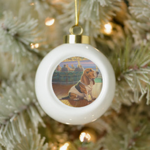 Basset Hound Christmas Cruise: Pawsome Holiday Ceramic Ball Christmas Ornament