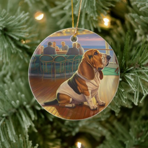 Basset Hound Christmas Cruise Pawsome Holiday Ceramic Ornament