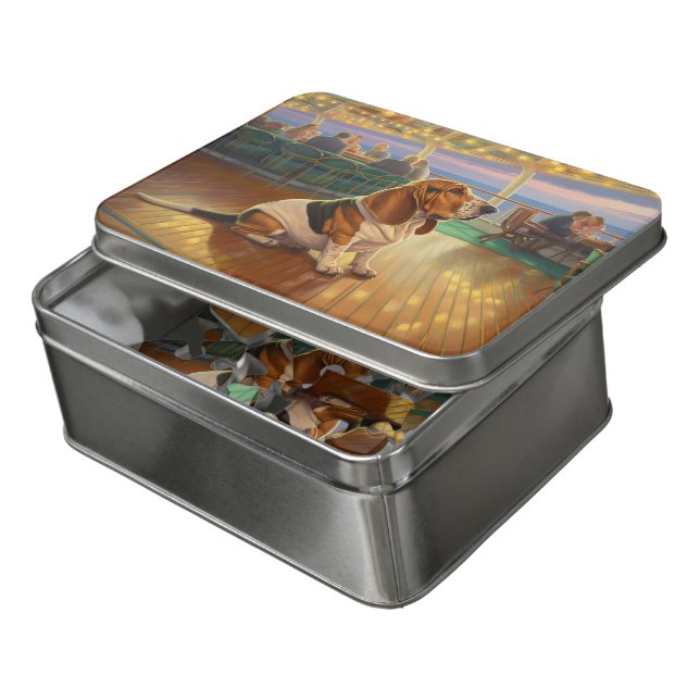 Basset Hound Christmas Cruise: Pawsome Holiday Jigsaw Puzzle (Lid Open)