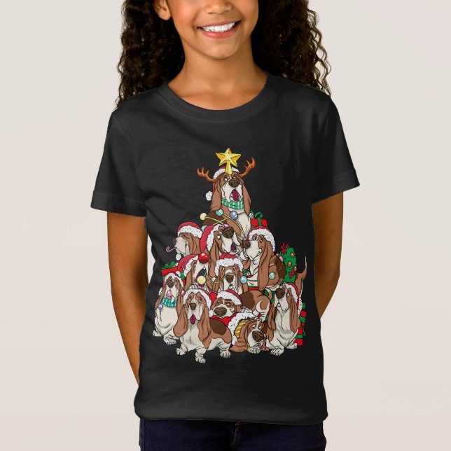 Basset Hound Christmas Dog Tree Dog Santa Xmas T-Shirt (Front)