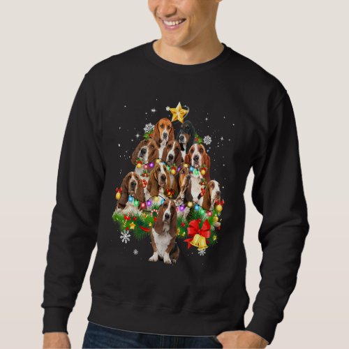 Basset Hound Christmas Dog Tree Lights Pajamas Fam Sweatshirt