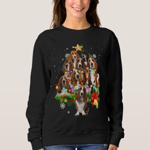 Basset Hound Christmas Dog Tree Lights Pajamas Fam Sweatshirt