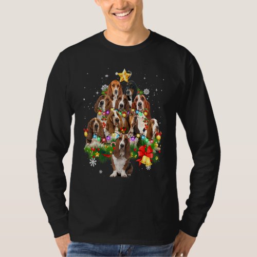 Basset Hound Christmas Dog Tree Lights Pajamas Fam T_Shirt