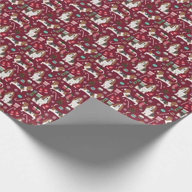 Basset Hound Christmas Dog Wrapping Paper (Corner)