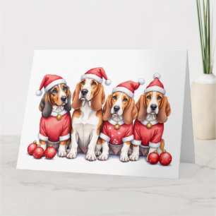 Basset Hound Christmas Dress Santa Hat Card