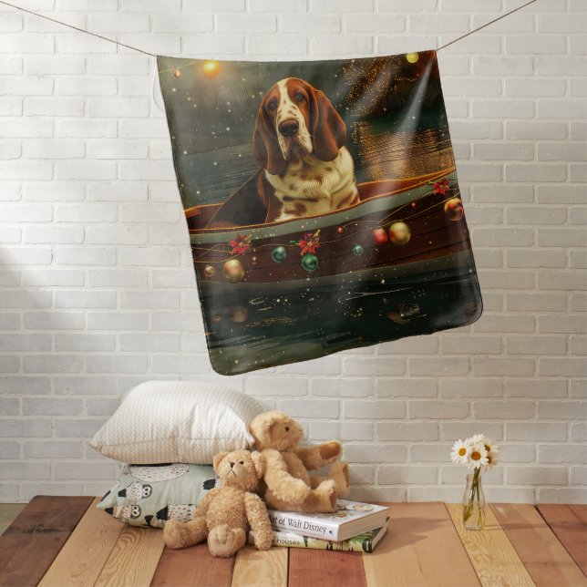 Basset Hound Christmas Festive Voyage Baby Blanket (In Situ)