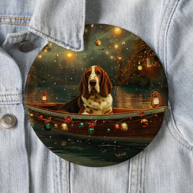 Basset Hound Christmas Festive Voyage Button (In Situ)