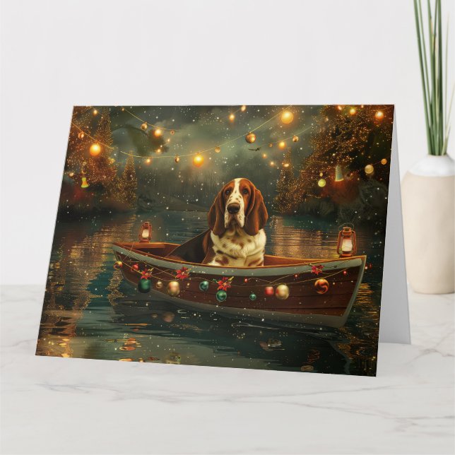 Basset Hound Christmas Festive Voyage Card (Front)